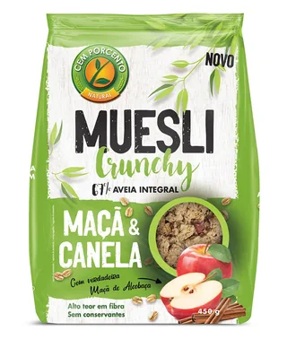 MUESLI CRUNCHY MANZANA CANELA 450 G BOLSA - CEM PORCENTO (ALIMENTACION NATURAL)