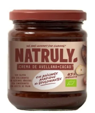 CREMA DE CACAO Y AVELLANA BIO 200 GR BOTE - NATRULY (ALIMENTACION NATURAL)
