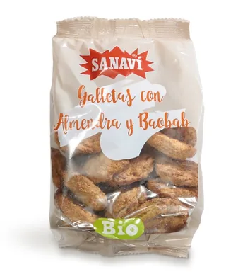 GALLETAS DE ALMENDRA Y BAOBAB BIO 250 GRS BOLSA - SANAVI (ALIMENTACION NATURAL)