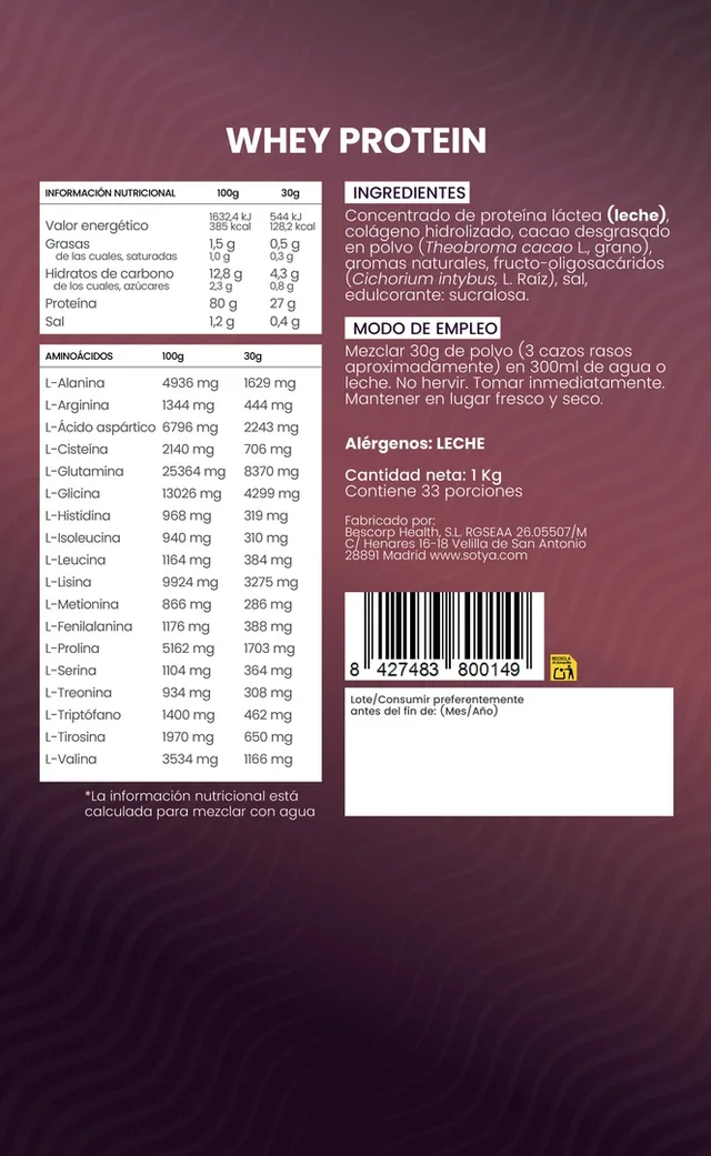WHEY PROTEINA CHOCOLATE CON COLAGENO HIDROLIZADO 1 KG DOYPACK